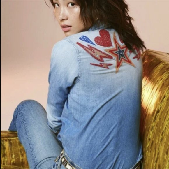 MOTHER Tops - MOTHER | All my ex's embroidered denim shirt (Surf Girl School)